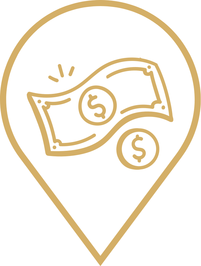 Icone d'un billet et d'une pièce de monnaie dans le pin's du logo de Terre d'Expérience