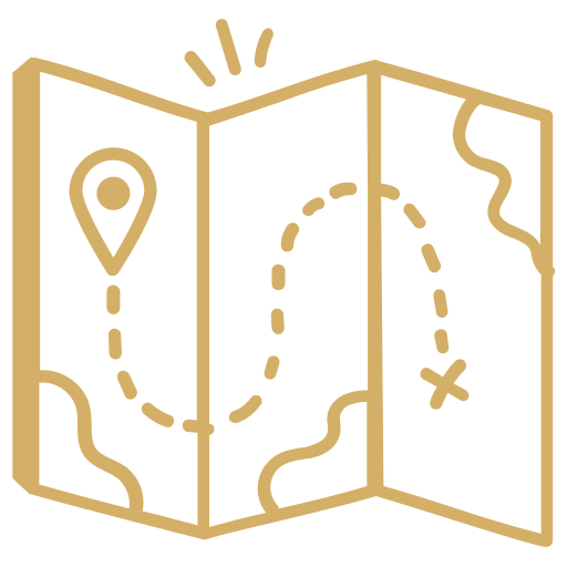 Icone d'une carte en papier avec un itinéraire de voyage tracé dessus
