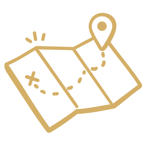 Icone d'une carte papier avec un itinéraire de tracé, pour illustrer le voyage sur mesure