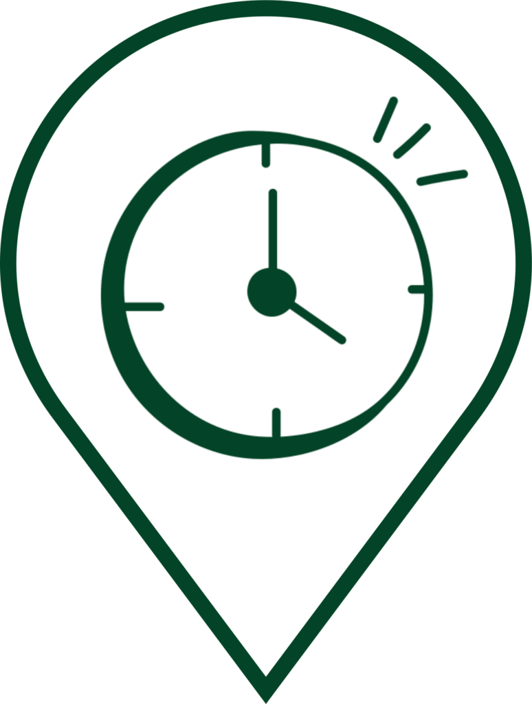 Icone d'une horloge dans le pin's du logo de Terre d'Expérience
