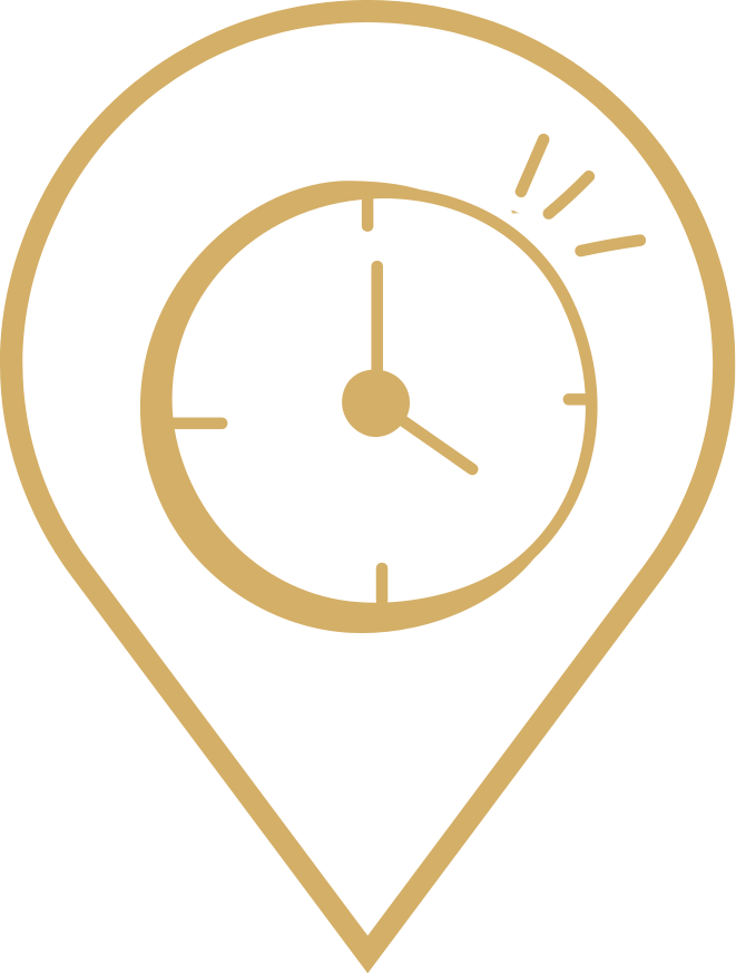 Icone d'une horloge dans le pin's du logo de Terre d'Expérience